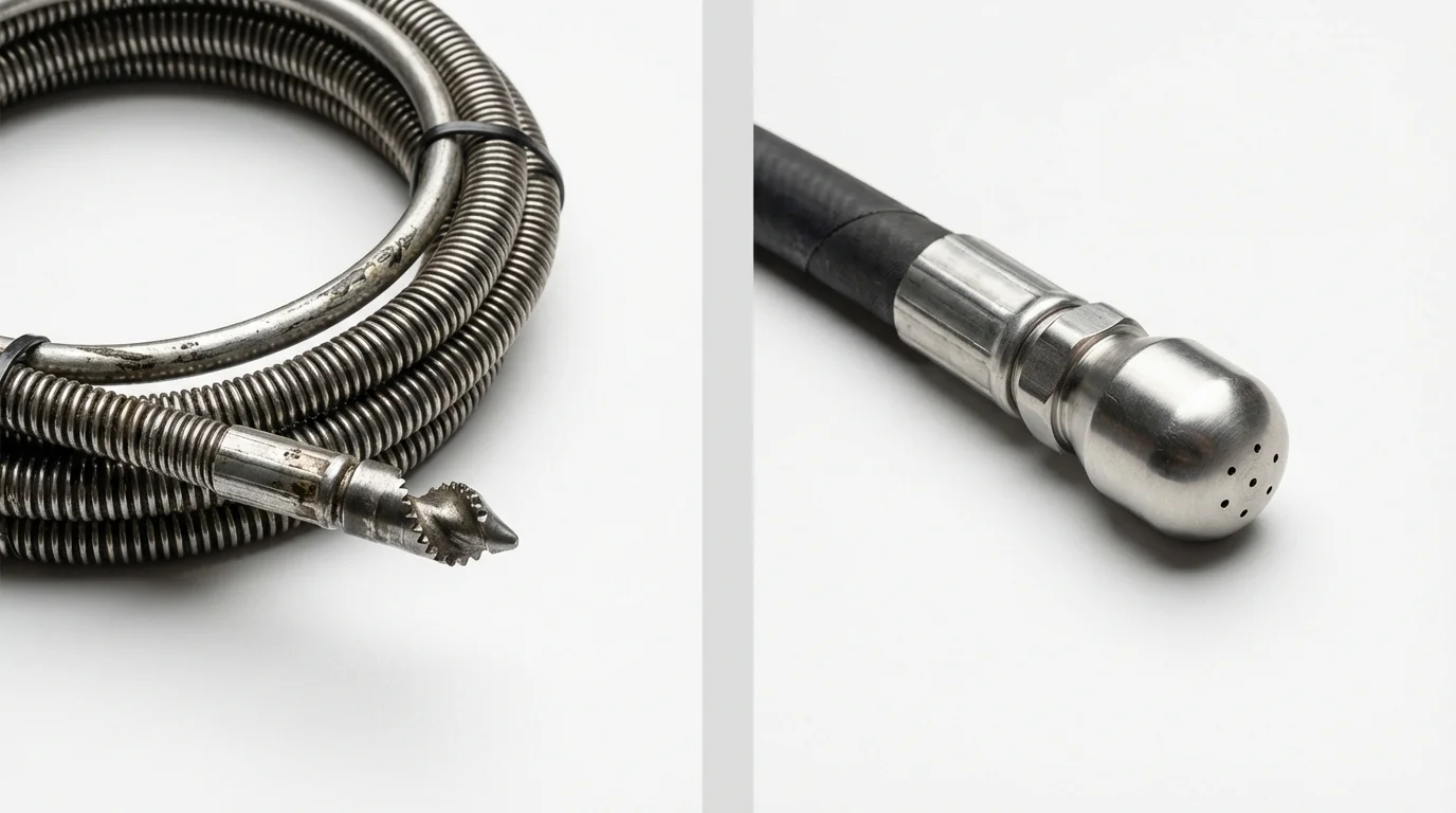 Drain snake cable and hydro jetting nozzle used for drain cleaning in Irwin, PA