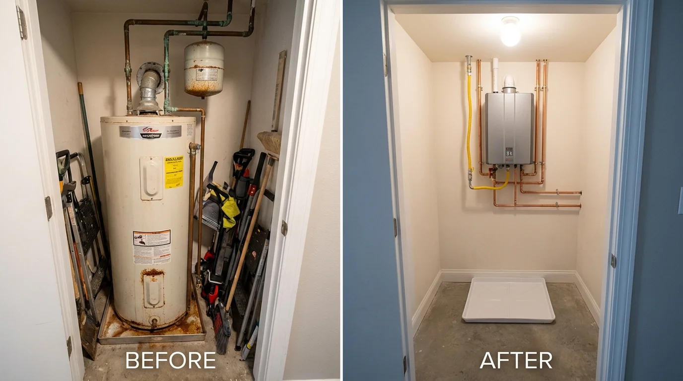 Tank water heater versus wall-mounted tankless unit comparison for Irwin, PA homeowners